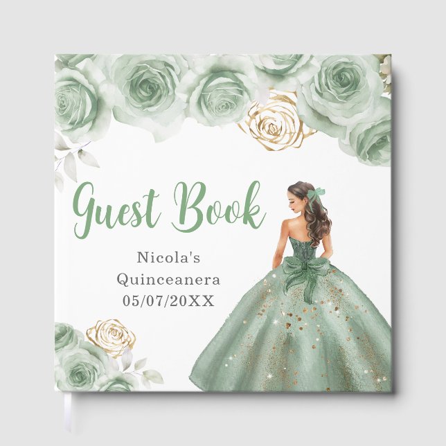 Livre D'or Floral Princess in a Sage Green Dress Quinceanera (Recto)