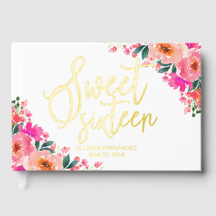 Livre d'or floral rose vif pour Sweet 16