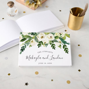 Livre D'or Floral Verdure Roses blanches Mariage élégant