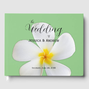 Livre D'or Flore tropicale, Plumeria blanche sur Sage, Mariag