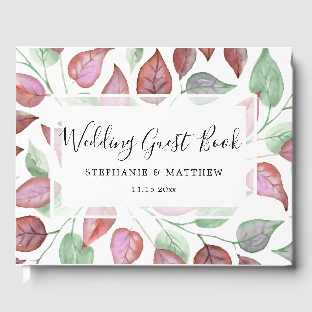 Livre D'or Foliage moderne Aquarelle Bourgogne Peint Mariage (Recto)
