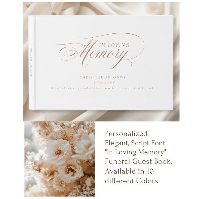 Livre D'or Font de script "In Love Memory" (Elegant, Script Font "In Loving Memory" Funeral Guest Book)