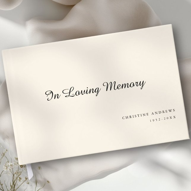 Livre D'or Font de script "In Love Memory" (Elegant, Script Font "In Loving Memory" Beige Funeral Guest Book)