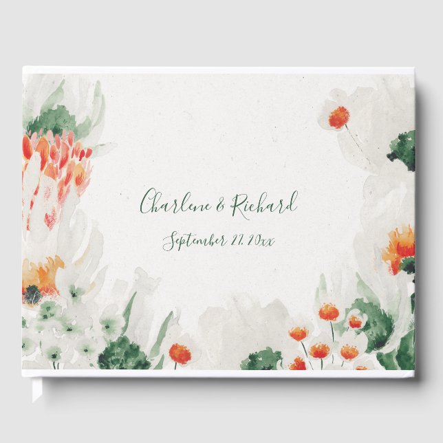 Livre D'or Forêt Vert Rustique Orange Blanc Floral (Recto)