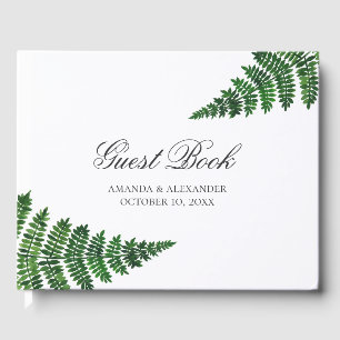 Livre D'or fougère vert aquarelle. Mariage de bois. Botanique