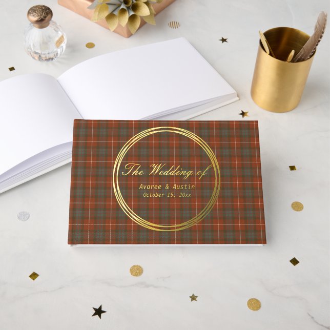 Livre D'or Fraser Red Patiné Original Tartan écossais (Recto ouvert)