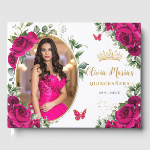 Livre D'or Fuchsia Hot rose Roses Floral Quinceanera Photo