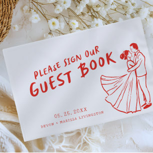 Livre D'or Fun moderne Funky Retro Mariage rouge