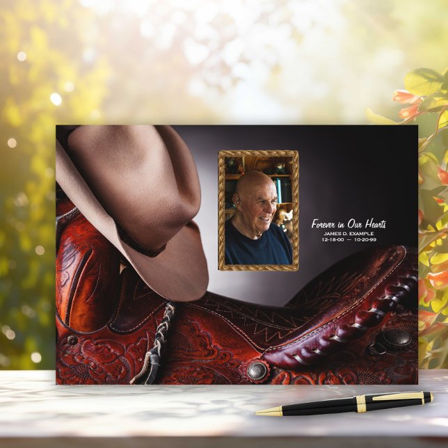 Livre d'or funéraire mémorial Cowboy (Cowboy hat and saddle memorial guest book. )