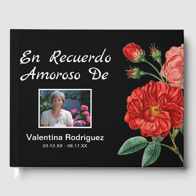 Livre D'or Garde-mémoire funéraire espagnole | Fleurs rouges (Recto)