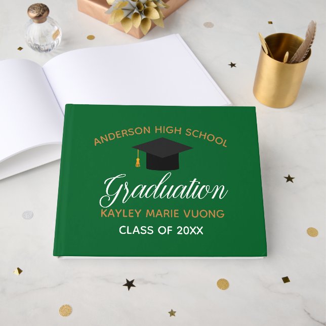 Livre D'or Garder l'autographe de graduation en or vert 2025 (Recto ouvert)