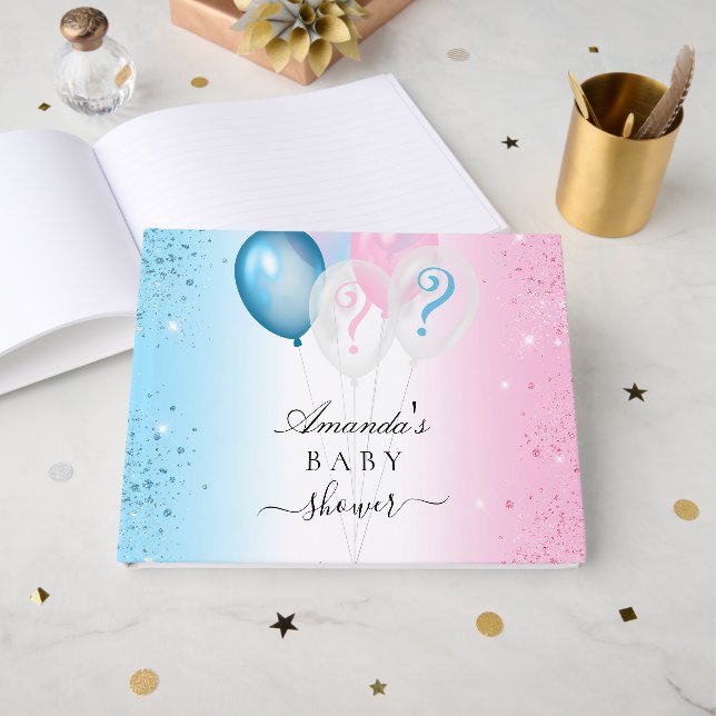Livre D'or Genre révéler baby shower partie bleu rose (Recto ouvert)