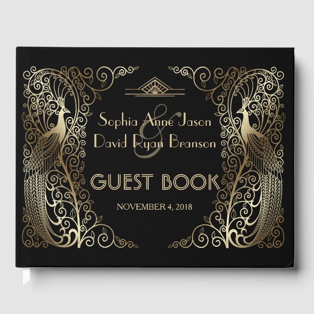 Livre D'or Glam Gold Art Déco Peacocs Mariage (Recto)