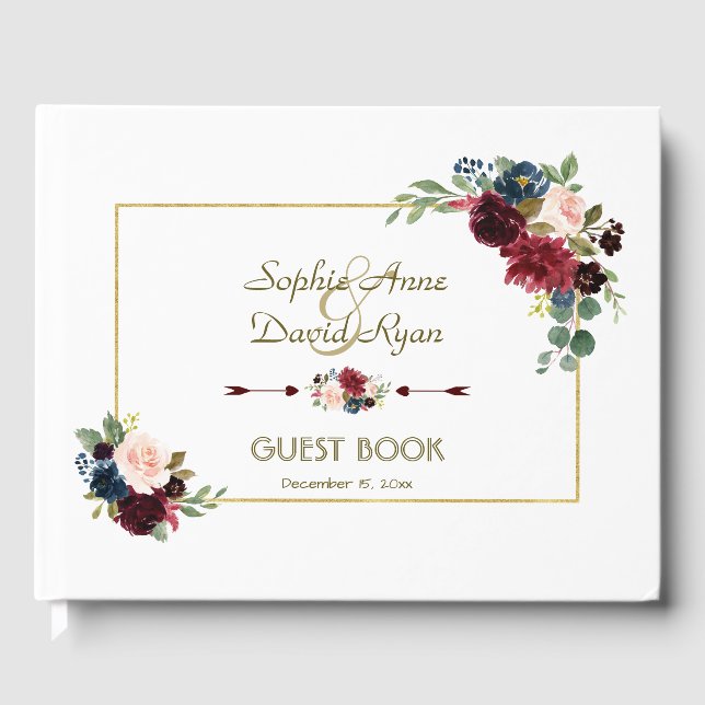 Livre D'or Glam Merlot Marine Blue Floral Mariage (Recto)