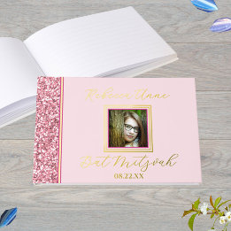 Livre D'or Glam Pink Elegant Photo Bat mitzvah Gold