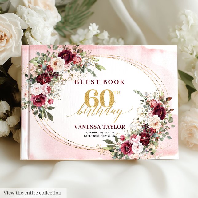 Livre D'or Glamorous Boho Marsala Floral Gold 60th Birthday  (Glamorous Boho Marsala Floral Gold 60th Birthday Book

)
