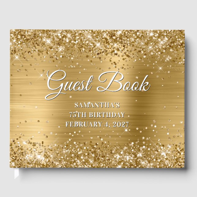 Livre D'or Glittery Gold and White 75th Birthday (Recto)