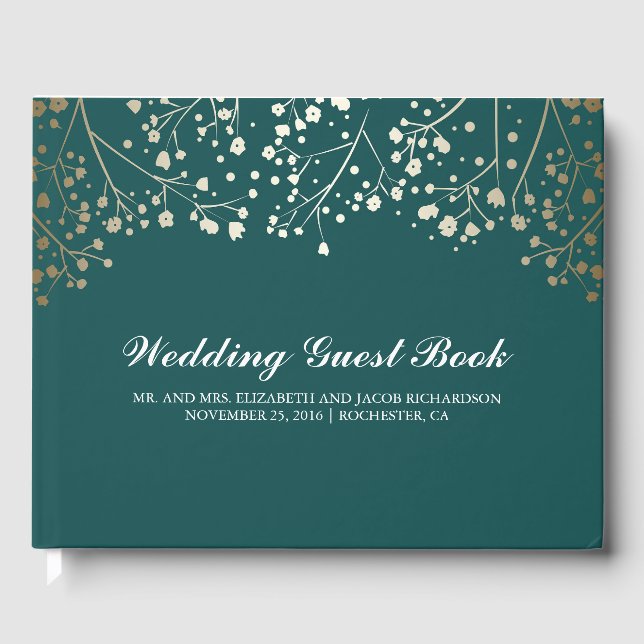 Livre D'or Gold Baby's Breath Floral Élégant Mariage Turquois (Recto)