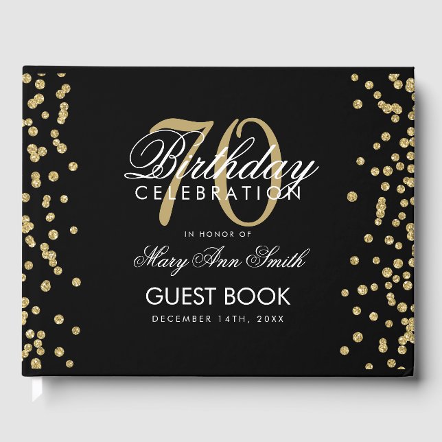 Livre D'or Gold Black 70th Birthday Party Parties scintillant (Recto)