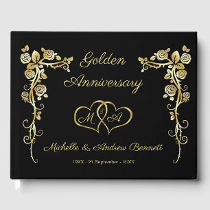 Livre D'or Gold Floral Swirls Hearts 50e anniversaire Mariage
