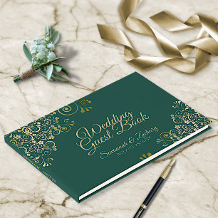 Livre D'or Gold Frills et Emerald Green Mariage élégant