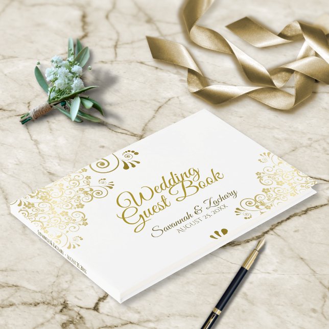 Livre D'or Gold Frilly Filigree Mariage élégant (Créateur téléchargé)