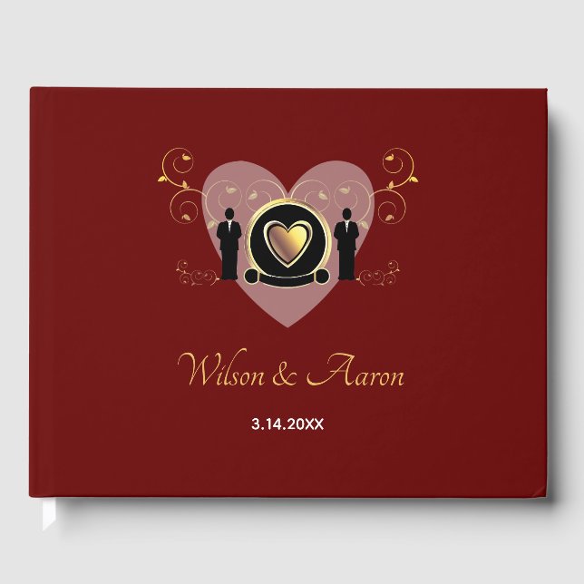Livre D'or Gold Heart Burgundy Homme LGBTQ Mariage (Recto)