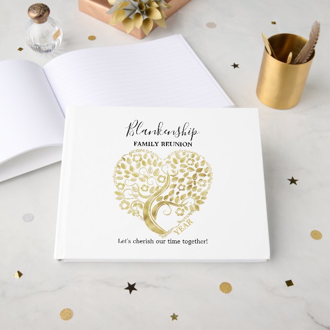 Livre D'or Gold Heart Tree Famille Réunion Fête personnalisée (Recto ouvert)