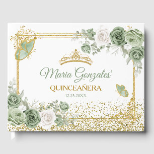 Livre D'or Gold Quinceañera Sage Green Crown Butterfly