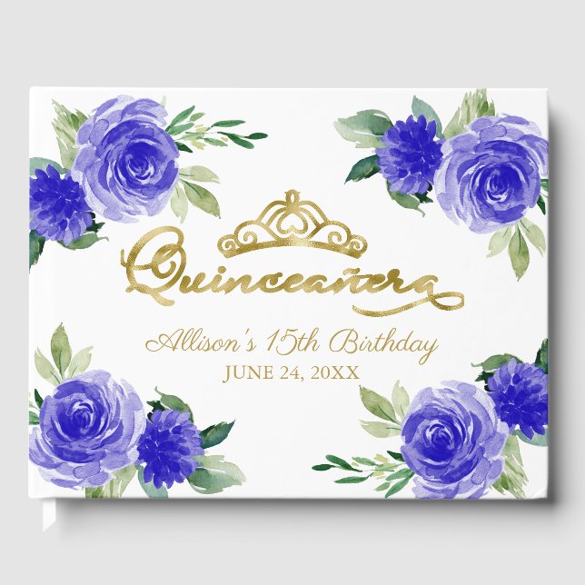 Livre D'or Gold Tiara Royal Blue Floral Quinceanera (Recto)