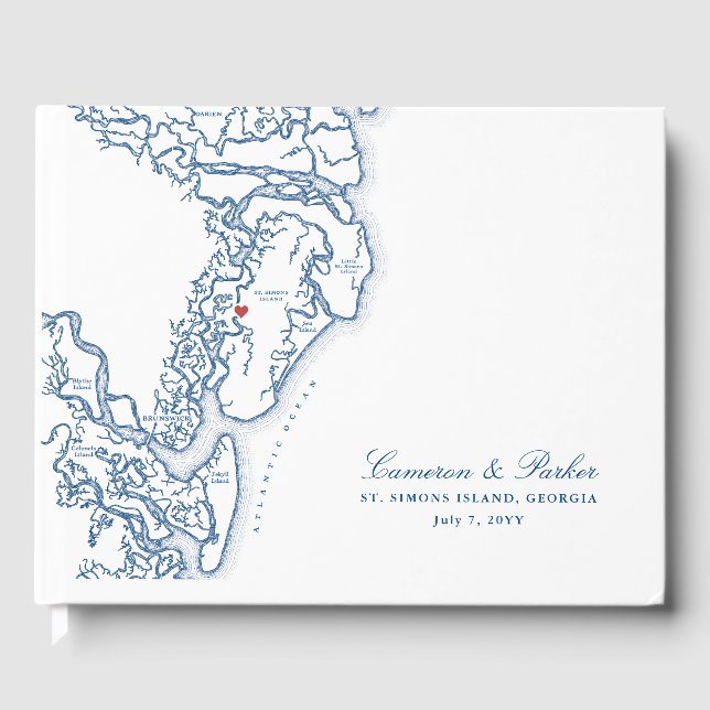 Livre D'or Golden Isles of Georgia Carte Mariage élégant (Recto)