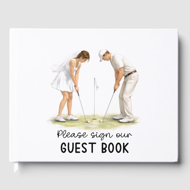 Livre D'or Golf Wedding Bride & Groom golfing (Recto)