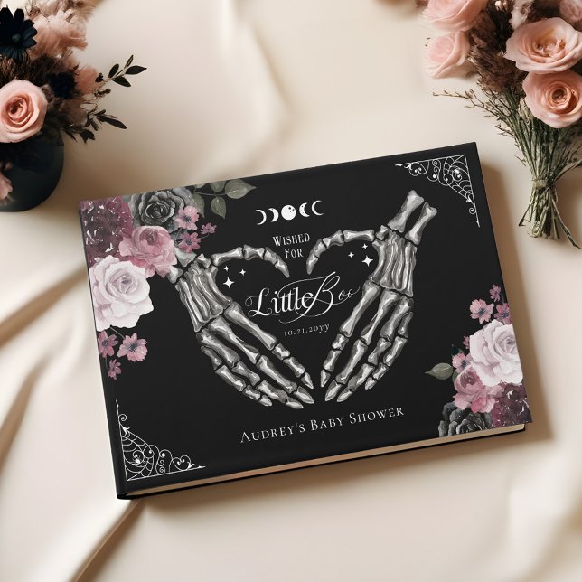 Livre D'or Gothique Halloween Squelette Mains Baby shower coe (Gothic Halloween Skeleton Hands Heart Baby Shower Guest Book)