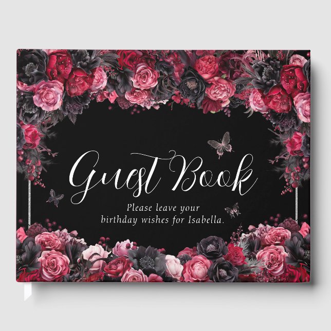 Livre D'or Gothique rose rouge et noir Moody Quinceañera (Recto)