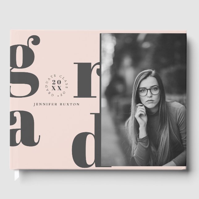 Livre D'or Grad Moderne Blush Pink Photo Party Graduation (Recto)
