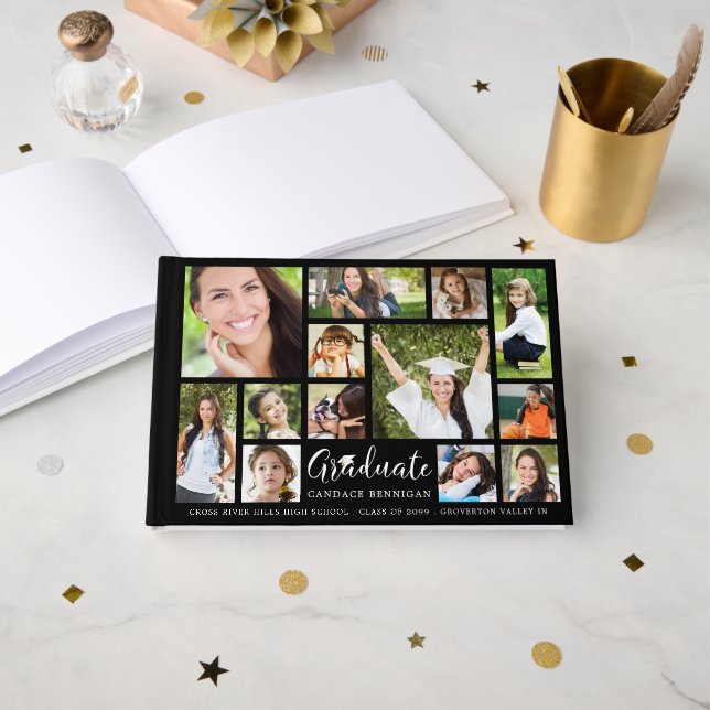 Livre D'or GRADUATE 13 Photo Collage Script Couleur personnal (Recto ouvert)