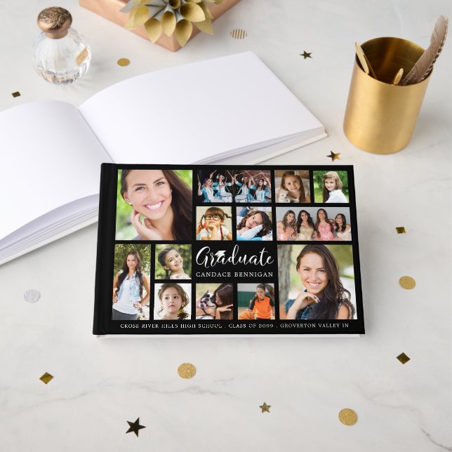 Livre D'or GRADUATE 13 Photo Collage Script Votre couleur (Recto ouvert)