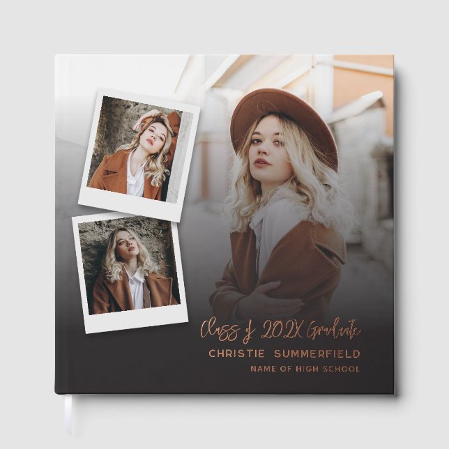 Livre D'or Graduation 2025 Photo Collage Script Rose Gold (Recto)