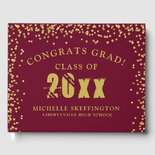 Livre D'or Graduation moderne Maroon Gold Confetti Année de c