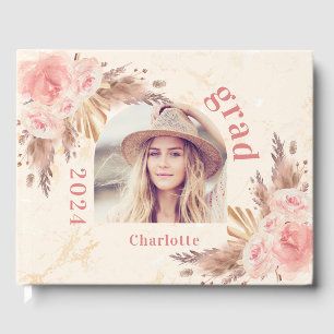 Livre D'or Graduation pampas herbe fleurons d'or rose 2025
