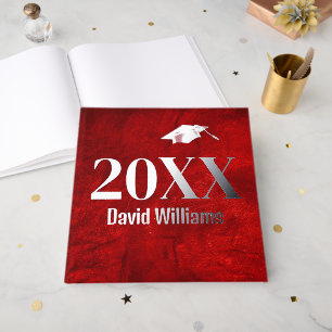 Livre D'or Graduation Pile Argent Sur Cuir Rouge