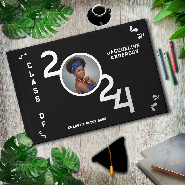 Livre D'or Gradué Photo Classe supérieure Année Argent (Graduate Photo Senior Class Year 2024 Silver Guest Book is a great keepsake for guest signatures. )