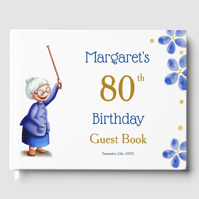 Livre D'or Grand-mère à fleurs bleues mignonnes à l'aquarelle (Recto)