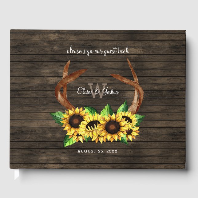 Livre D'or grange bois fleuri tournesol antler rustique maria (Recto)
