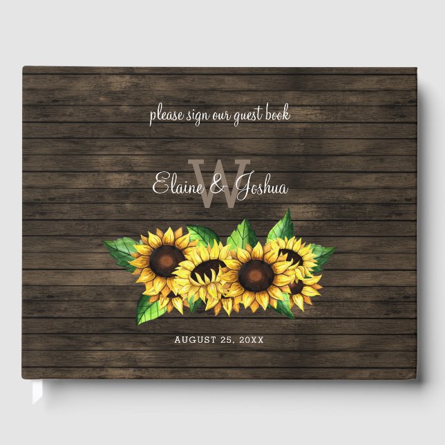 Livre D'or grange bois fleuri tournesols rustique mariage (Recto)