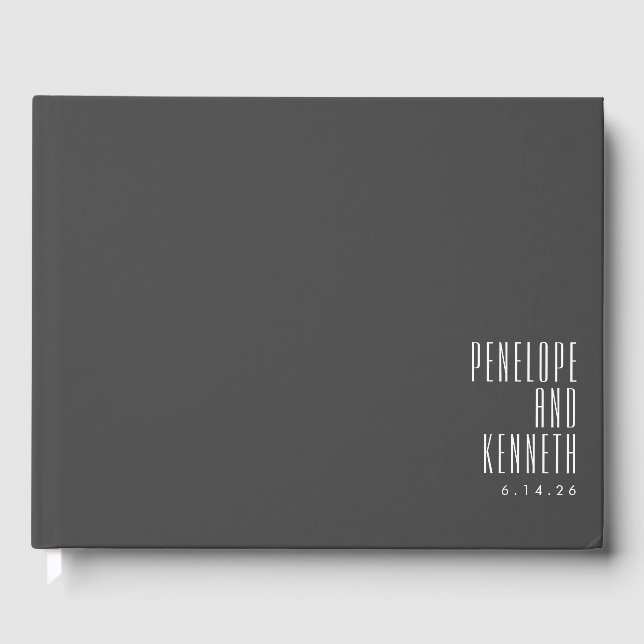 Livre D'or Gras Noms Typographie rétro Noir Blanc Mariage (Recto)