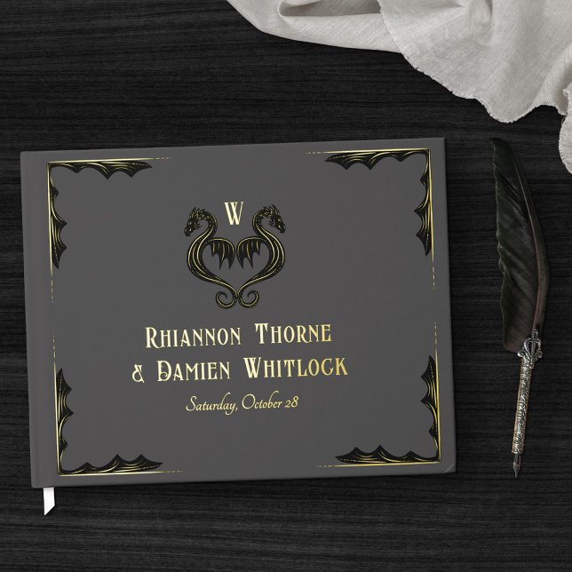 Livre D'or Gray Black Dragon Monogramme Imaginaire Mariage (Créateur téléchargé)