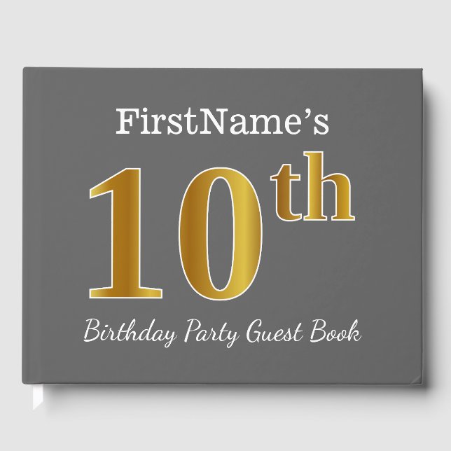 Livre D'or Gray, Faux Gold 10th Birthday Party + Nom personna (Recto)