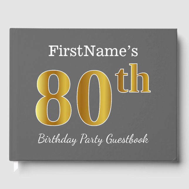 Livre D'or Gray, Faux Gold 80th Birthday Party + Nom personna (Recto)