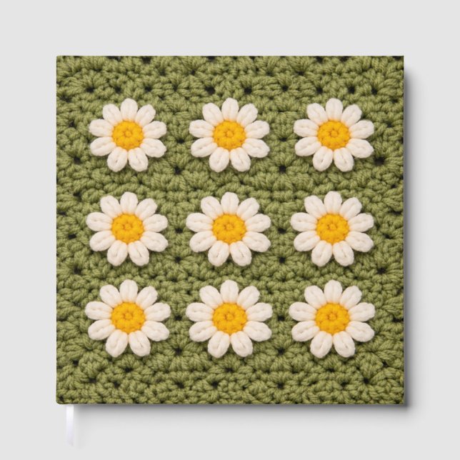 Livre D'or Green Daisy Granny Square Crochet Pattern Floral (Recto)